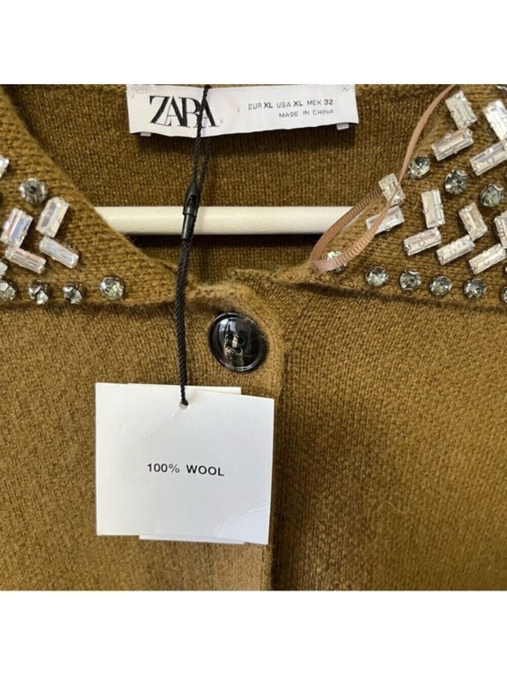 Zara ZW Collection 100% Wool Jewel Collar Cardigan Size XL - Picture 11 of 15